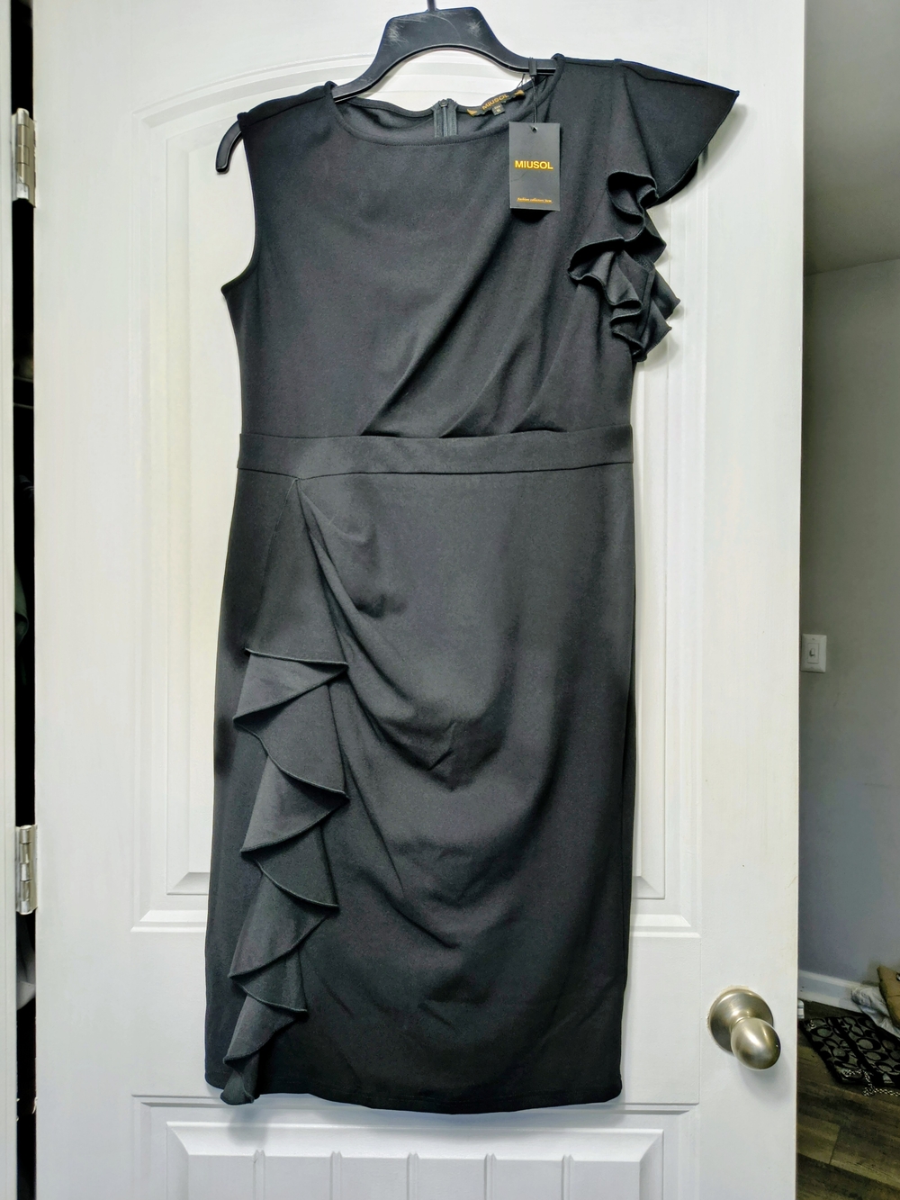 Miusol Black Midi Dress with Ruffle Detail